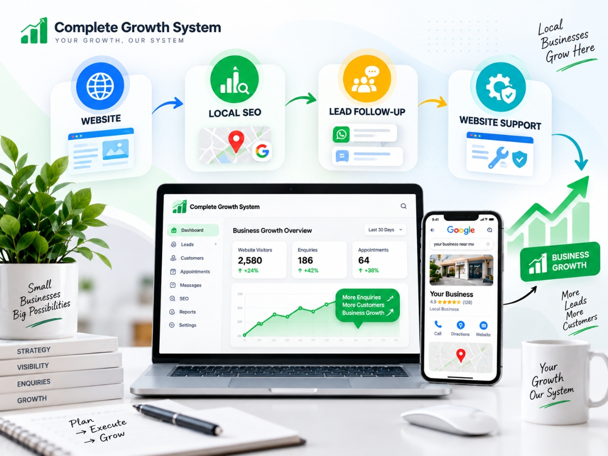 Digital marketing services for small businesses with website, local SEO, lead management and website support