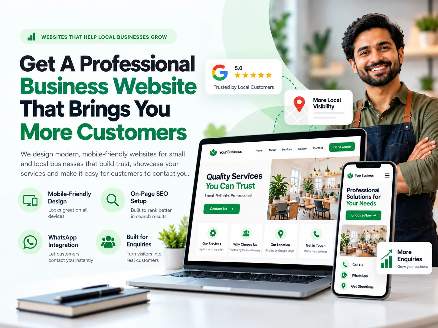 Website design for small businesses with mobile-friendly website and enquiry features